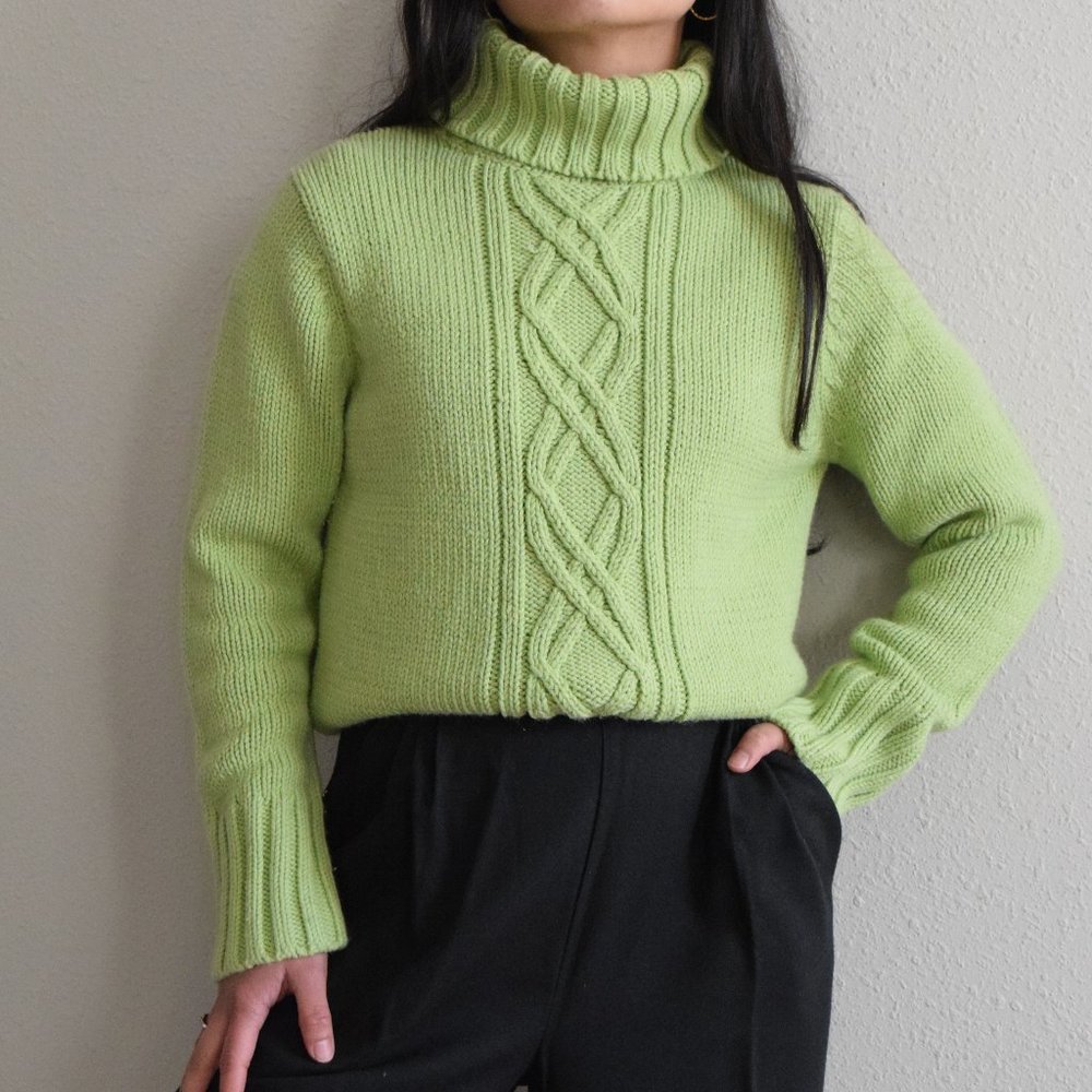 90s chunky turtleneck sweater lime green Small
